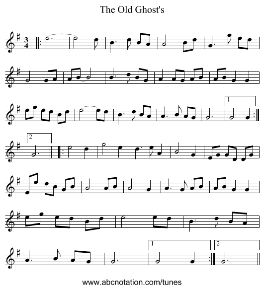 The Old Ghost's - staff notation