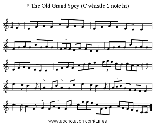 * The Old Grand Spey (C whistle 1 note hi) - staff notation