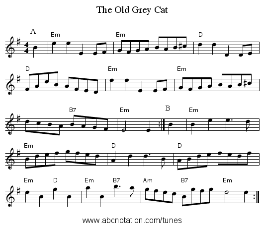 The Old Grey Cat - staff notation