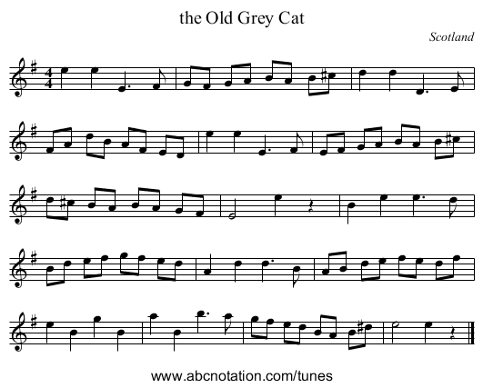 the Old Grey Cat - staff notation