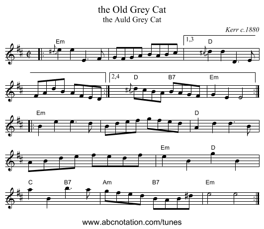 the Old Grey Cat - staff notation