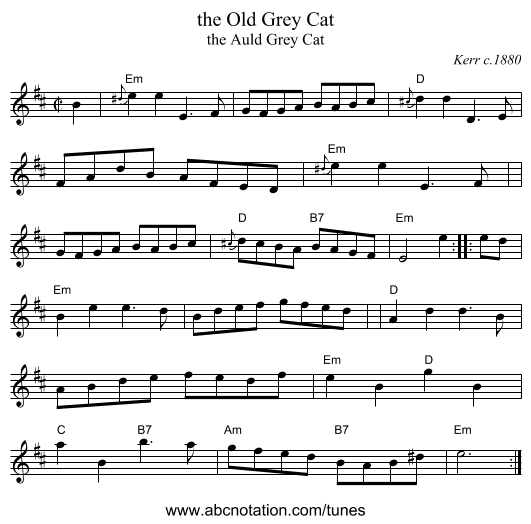the Old Grey Cat - staff notation