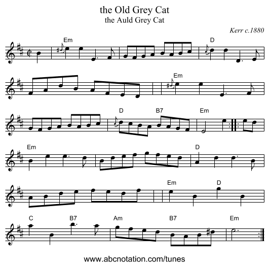 the Old Grey Cat - staff notation