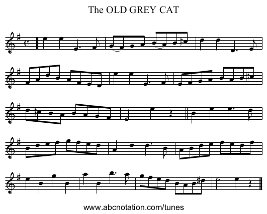 The OLD GREY CAT - staff notation