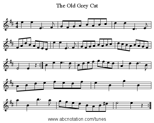 The Old Grey Cat - staff notation