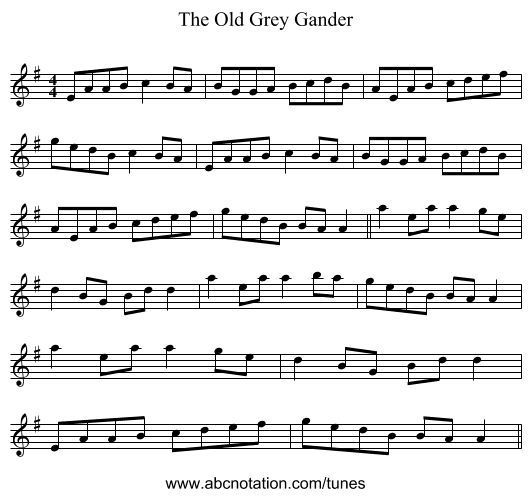 The Old Grey Gander - staff notation