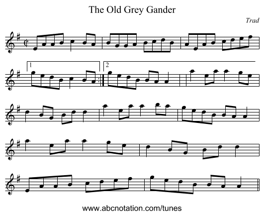 The Old Grey Gander - staff notation