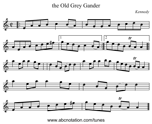 the Old Grey Gander - staff notation
