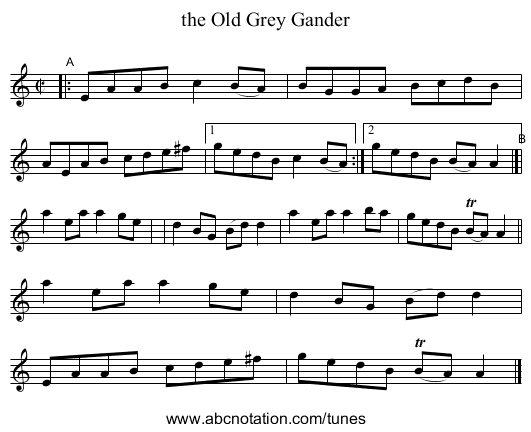 the Old Grey Gander - staff notation