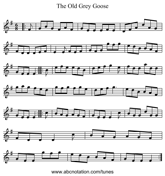 The Old Grey Goose - staff notation