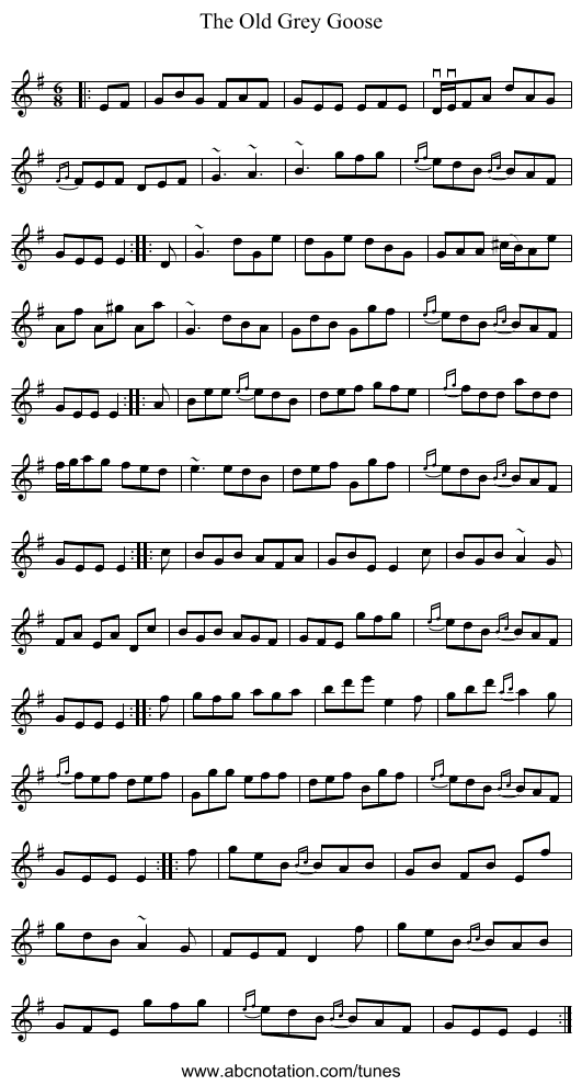 The Old Grey Goose - staff notation