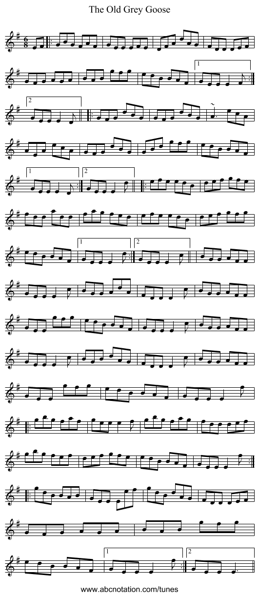 The Old Grey Goose - staff notation