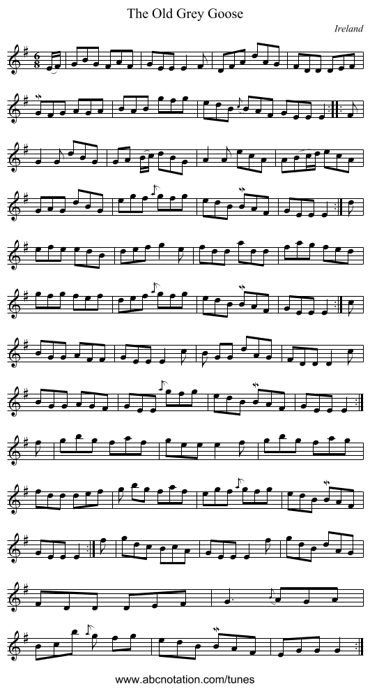 The Old Grey Goose - staff notation