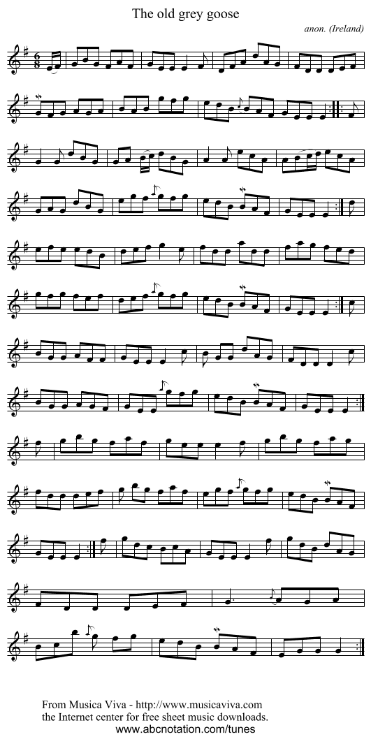 The old grey goose - staff notation