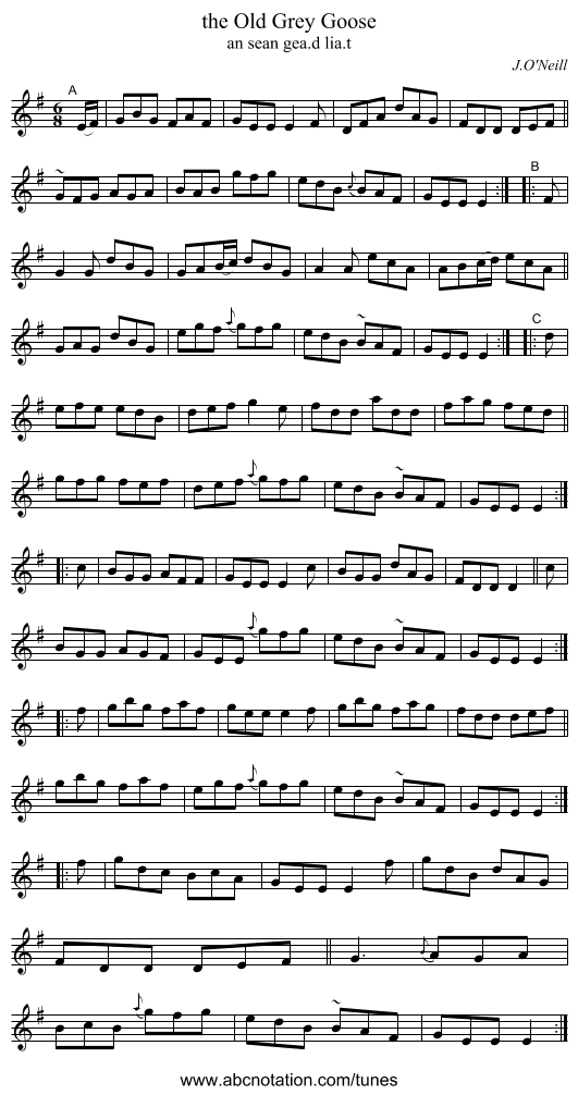 the Old Grey Goose - staff notation