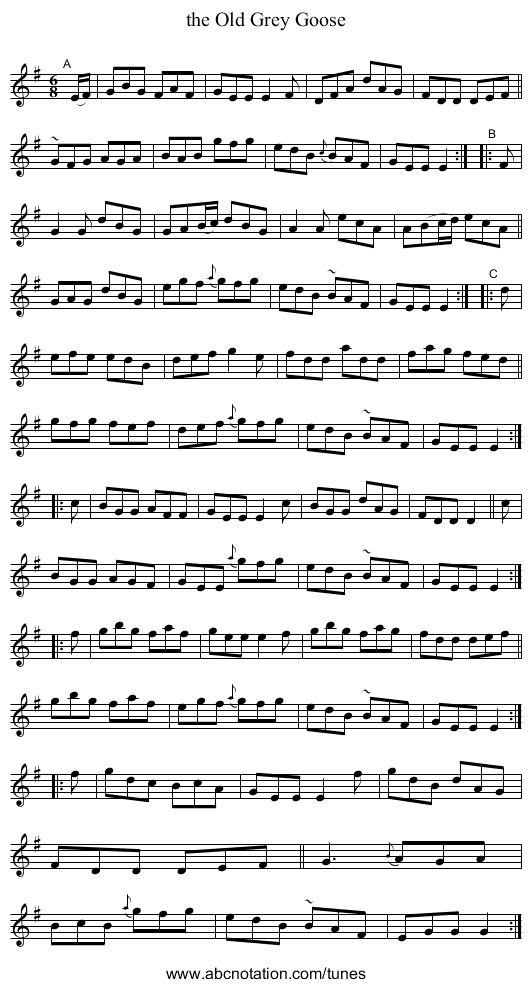 the Old Grey Goose - staff notation