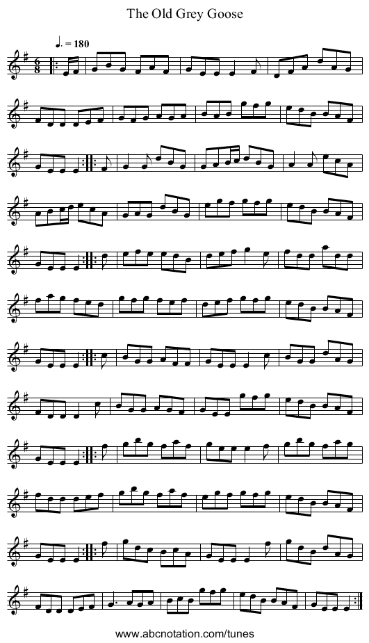 The Old Grey Goose - staff notation