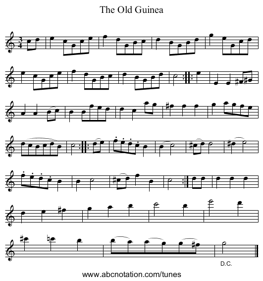 The Old Guinea - staff notation