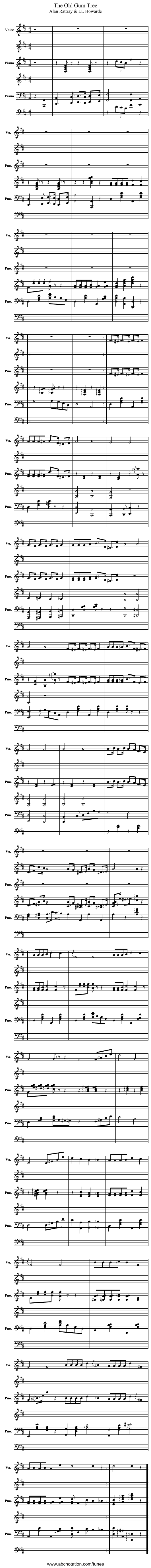 The Old Gum Tree - staff notation