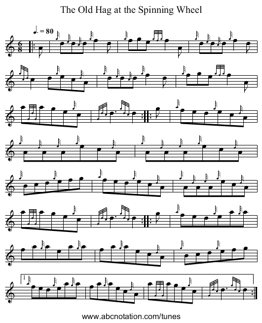 The Old Hag at the Spinning Wheel - staff notation