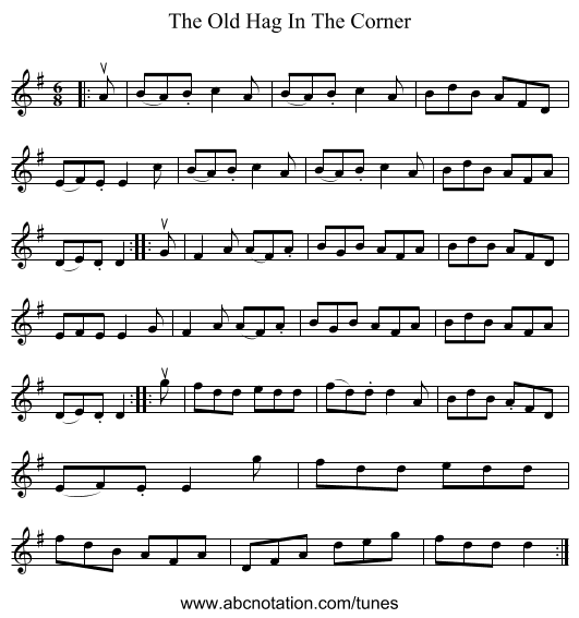 The Old Hag In The Corner - staff notation