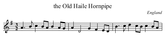 the Old Haile Hornpipe - staff notation