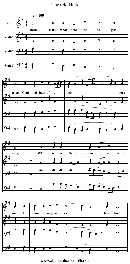 The Old Hark - staff notation