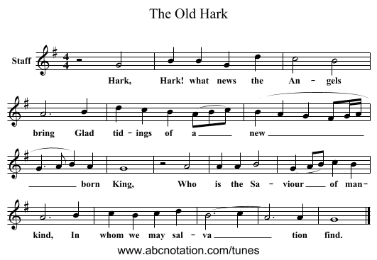 The Old Hark - staff notation