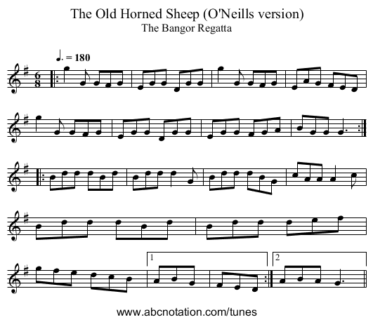 The Old Horned Sheep (O'Neills version) - staff notation
