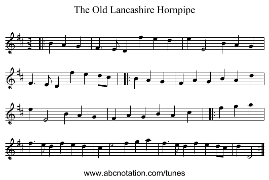 The Old Lancashire Hornpipe - staff notation