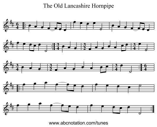 The Old Lancashire Hornpipe - staff notation