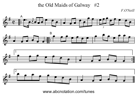 the Old Maids of Galway   #2 - staff notation