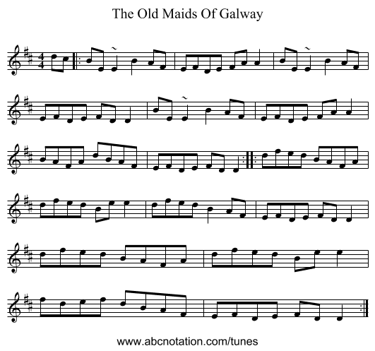 The Old Maids Of Galway - staff notation