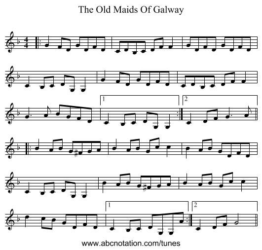 The Old Maids Of Galway - staff notation
