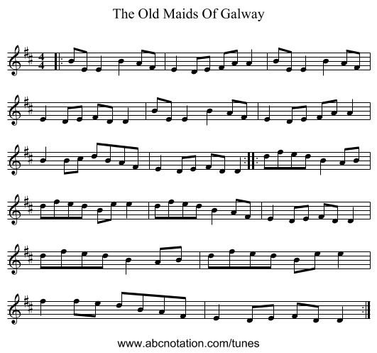 The Old Maids Of Galway - staff notation