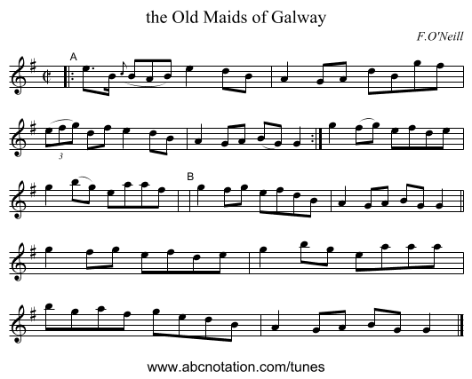 the Old Maids of Galway - staff notation