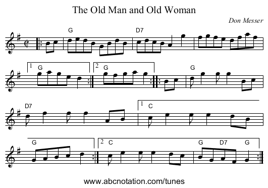 The Old Man and Old Woman - staff notation