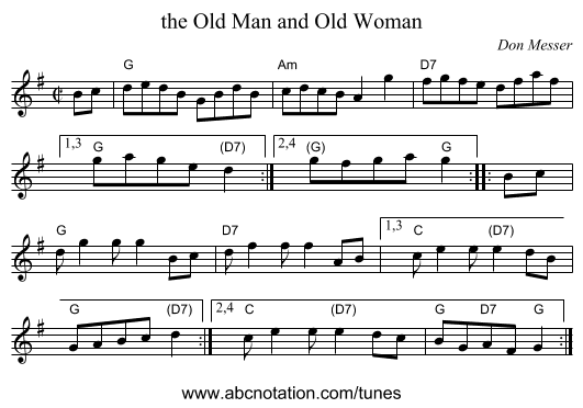 the Old Man and Old Woman - staff notation