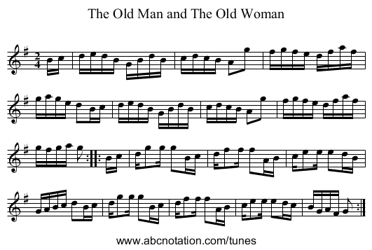 The Old Man and The Old Woman - staff notation
