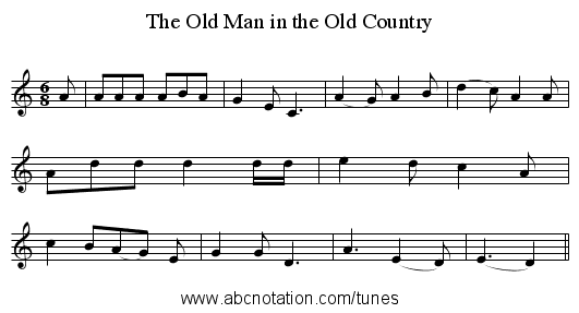 The Old Man in the Old Country - staff notation