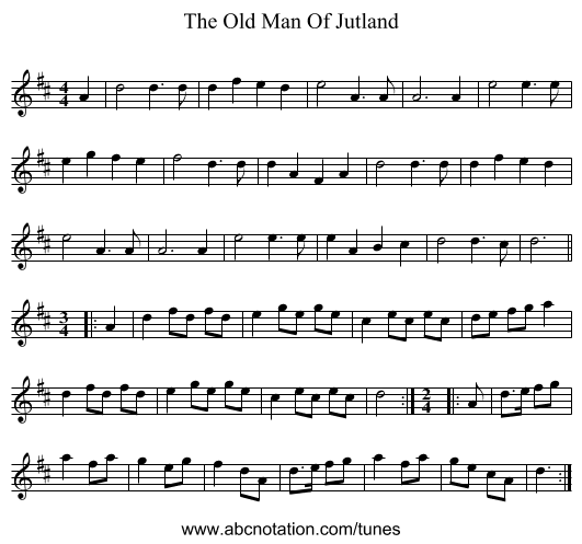 The Old Man Of Jutland - staff notation