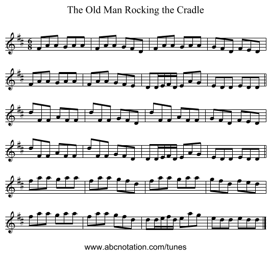 The Old Man Rocking the Cradle - staff notation