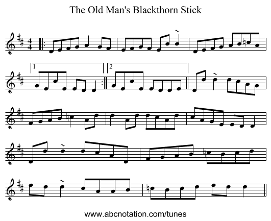 The Old Man's Blackthorn Stick - staff notation