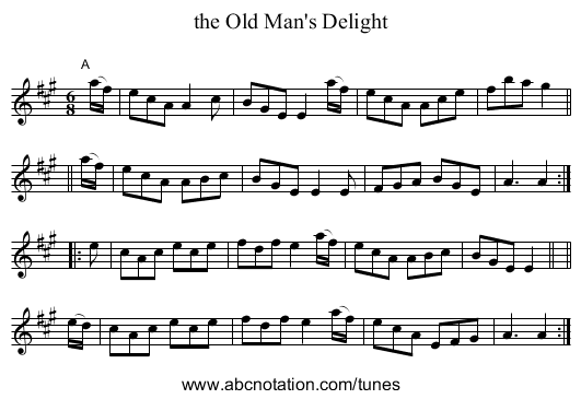 the Old Man's Delight - staff notation