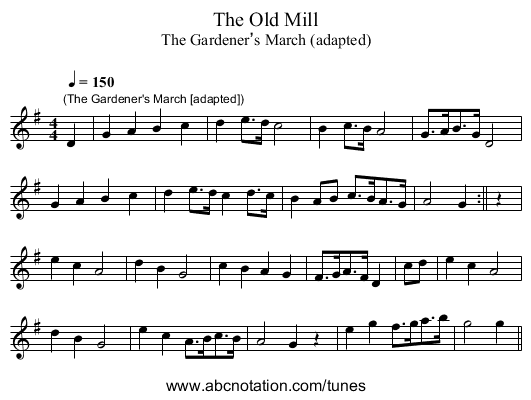 The Old Mill - staff notation