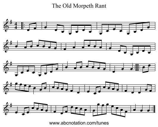 The Old Morpeth Rant - staff notation