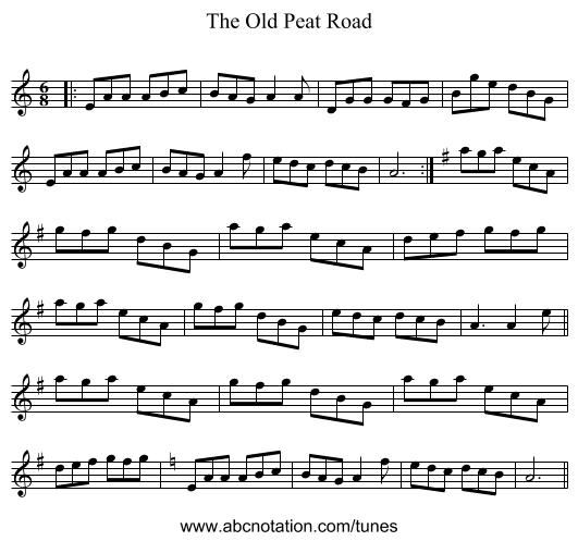 The Old Peat Road - staff notation