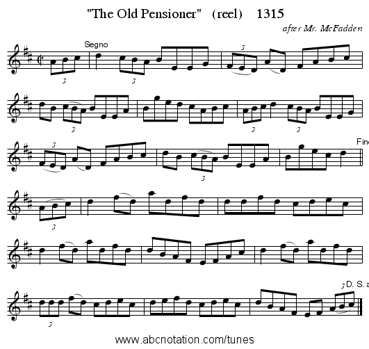 The Old Pensioner   (reel)    1315 - staff notation