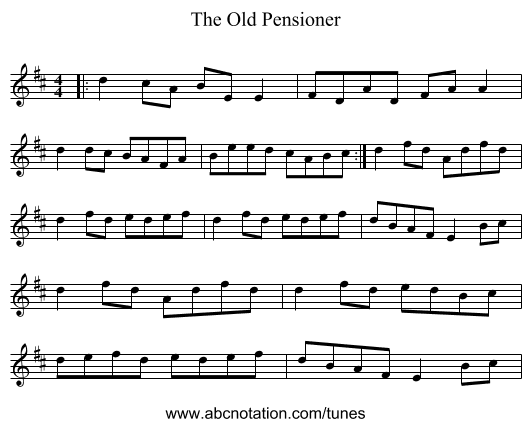 The Old Pensioner - staff notation