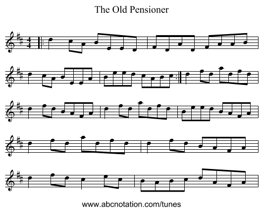 The Old Pensioner - staff notation